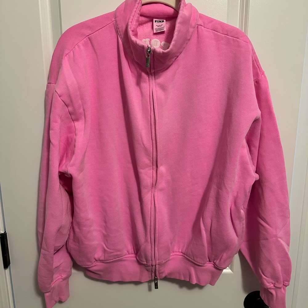 PINK Victoria's Secret Bright Pink Full Zip Fleece Jacket